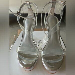 NWT/NIB Guess Women's Metallic Silver Heels- Size 6.5